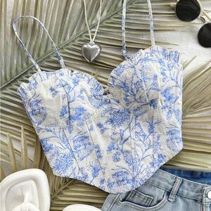 Blue Floral Women's corset style Top